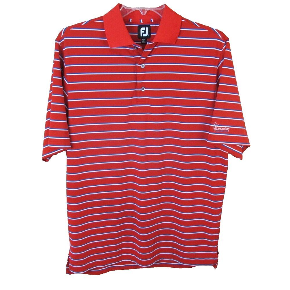 FootJoy FJ Red & White Striped Short Sleeve Golf Polo‎ Men's Medium Stretch